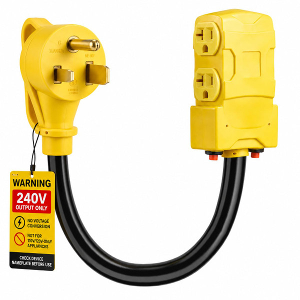 NEMA 6-50P to 4X 5-20R 240V-Only Distribution Adapter with Circuit Breaker