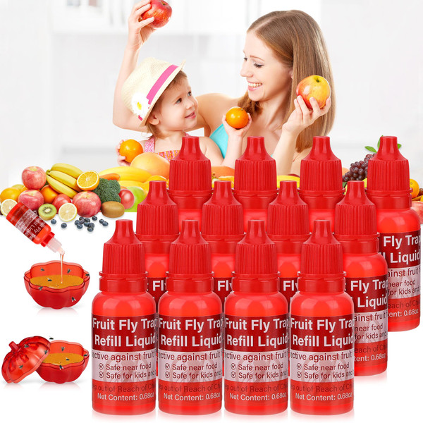 12 Pack Natural Fruit Fly Trap Refill Liquid, Wasp Bee Trap Refill Liquids, Effective Mosquito Gnat Fly Refill Liquid for Indoor Outdoor Tabletop Kitchen Plant, Safe Near Food & Kids, 0.68oz/ Bottle