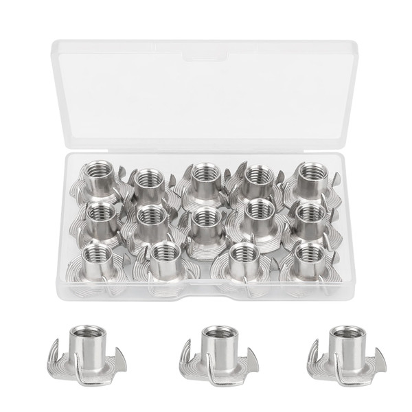 35 Pack 1/4-20 T-Nuts, 304 Stainless Steel 4-Pronged Tee Nut for Wood, Rock Climbing Holds, Cabinetry,Furniture