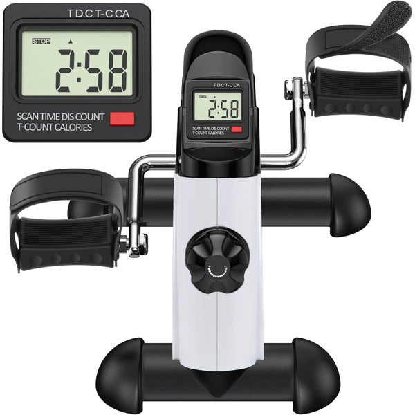 TABEKE Under Desk Bike Pedal Exerciser - Mini Exercise Bike for Arm/Leg Exercise, Pedal Exerciser for Seniors with LCD Display 2026716(White)