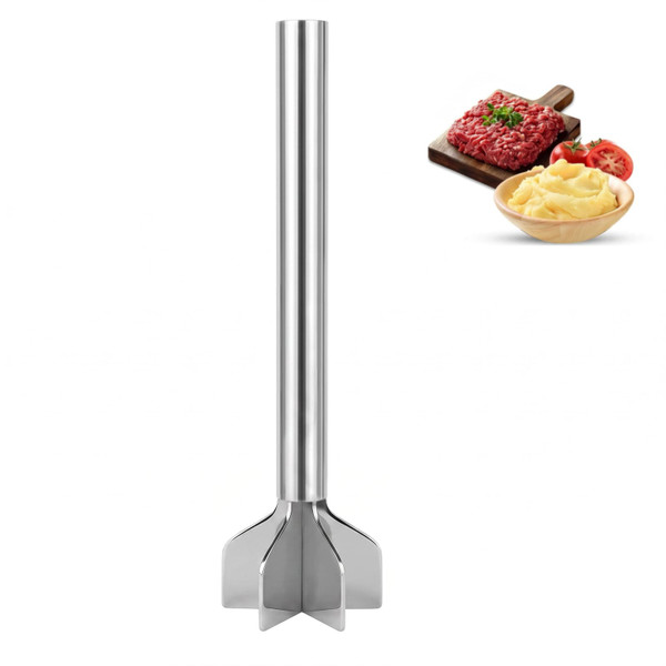 Meat Masher Stainless Steel, Heavy Duty Ground Beef Masher, 6-Blademeat Meat Chopper Potato Masher Hamburger Smasher, Dishwasher Safe (L, Stainless Steel)