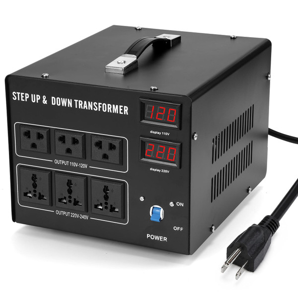 5000W Voltage Transformer Step Up/Down, 110V/220V Voltage Converter, Manual Rewiring Switch, Dual LCD Display, 6 Outlets, Resettable Circuit Breaker Protection for Home Industrial Overseas Use