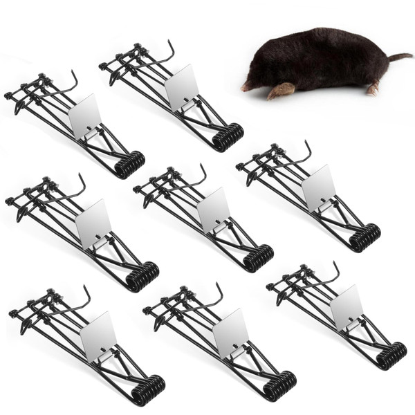 8 Pack Mole Gopher Traps for Outdoor Lawn and Garden, Heavy Duty Reusable Vole Traps, Professional Rodent Control Trapping Kit for Yard and Farm, Easy to Set (Black)