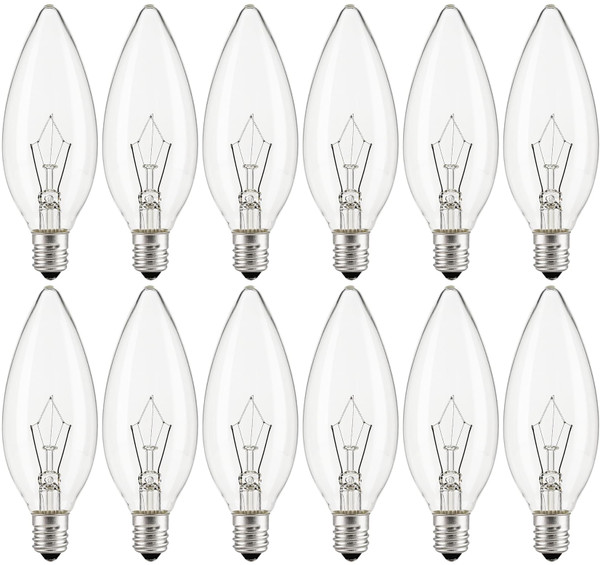 LUYWOFN 12-Pack Chandelier Light Bulbs 60 Watt, E12 Candelabra Bulb for Ceiling Fan, 2700K Warm White 650 Lumen B10 Small Base Candle Bulb, Dimmable