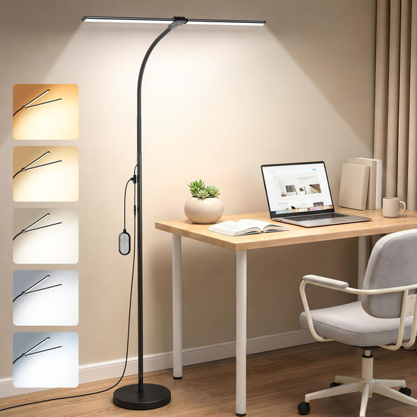 LED Floor Lamp 20W 1400LM Adjustable Neck, Bright Color Changing Light
