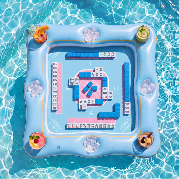 Soulchen 47 Inch Floating Mahjong Table for Pool,2-in-1 Inflatable Game Table with Cup Holders for Card Games Dominoes Poker, Mahjong Game Tray for Pool Hot Tub Summer Beach Party(Blue)