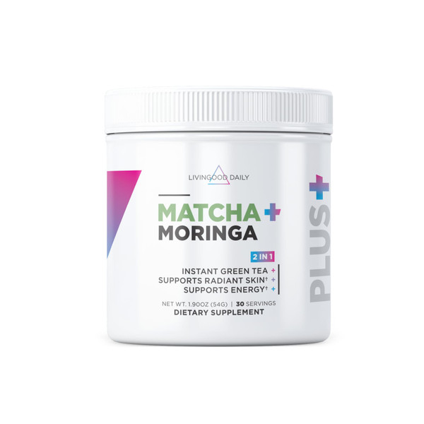 Livingood Daily Matcha + Moringa Powder, Instant Green Tea, 30 Servings