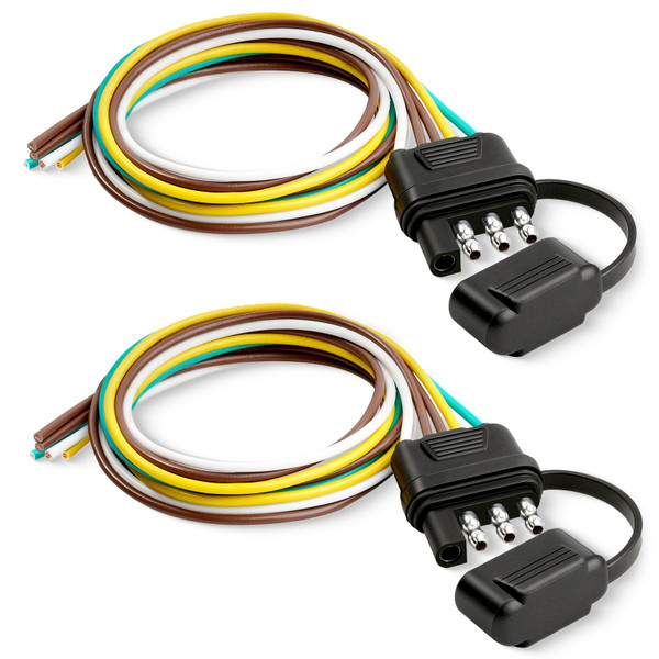 Ekrnlyi 4 Pin 5 Wire Trailer Wiring Harness Plug (2 Pack), 25 Inch16 AWG Pure Copper Trailer Light Plug with Dust Cover, Trailer Side 4 Prong Male End Replacement Connector for Trailer Hitch Wire
