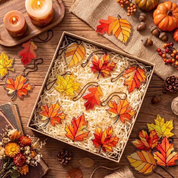 18 Pcs Fall Maple Leaves Ornaments Thanksgiving Acrylic Hanging Decor