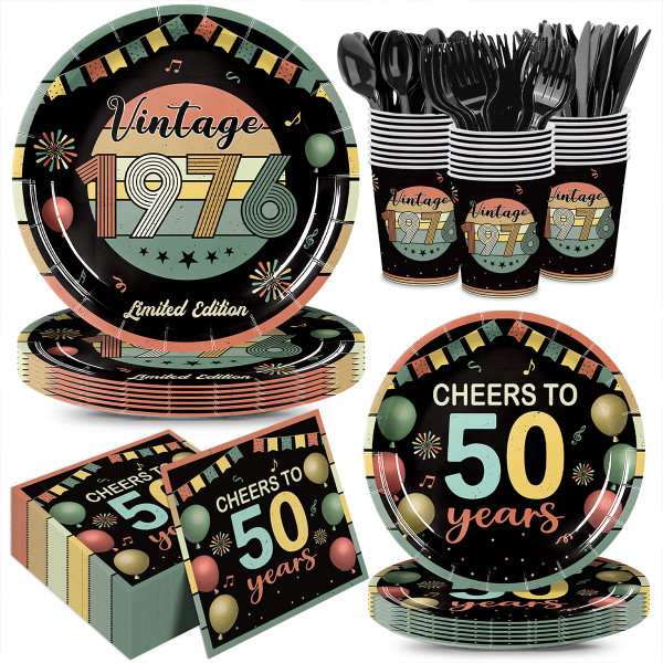 168Pcs Vintage 50th Birthday Party Plates Napkins Cups Back in 1976 Decor