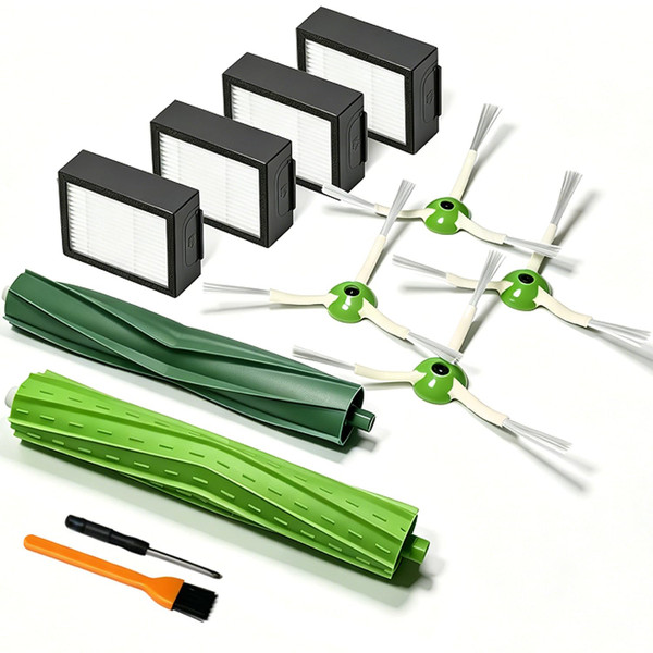 Anbowe Replacement Parts for Roomba iRobot i7 i7+ i3 i3+ i4 i4+ i5 i5+ i6 i6+ i8 i8+ E5 E6 E7 I,E and Plus Version,1 Set Rubber Brush,4 Side Brush,4 Filters
