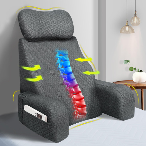 Lofty Aim Reading Pillow for Bed: Comfy Memory Foam Rest Back Pillow for Sitting in Bed Adult, Backrest Chair Pillow with Arms for Sitting Up, Watching TV, Reading, Gaming - Grey