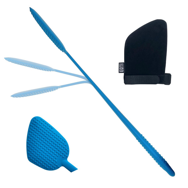 Bendable Lotion Applicator for Back & Body + Self Tanner Mitt, Blue