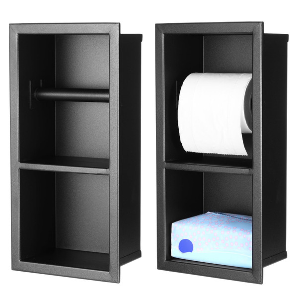Honeydak Recessed Toilet Paper Holder, 13.5 x 7 x 4'', Black