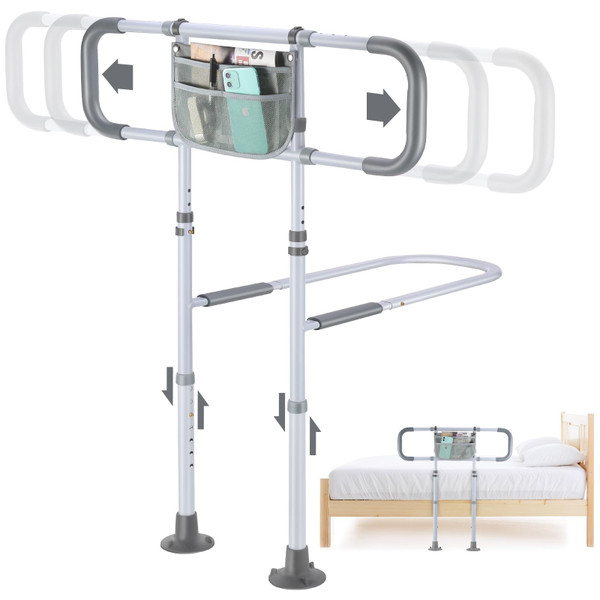 Yetulike Bed Rails for Elderly Adults Safety, Sturdy Beds Assist Rail for Seniors; Adjustable Beds Rail Stable Bed Cane Guard with Extended Handle Bar - Fit King Queen Full Twin Bed