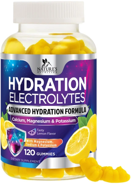 Hydration Electrolyte Gummies - Daily Liquid Replenisher Gummy - Advanced Electrolyte Multiplier with Calcium, Minerals, Potassium & Real Salt, Tasty Lemon Flavor Hydration Electrolytes - 120 Gummies