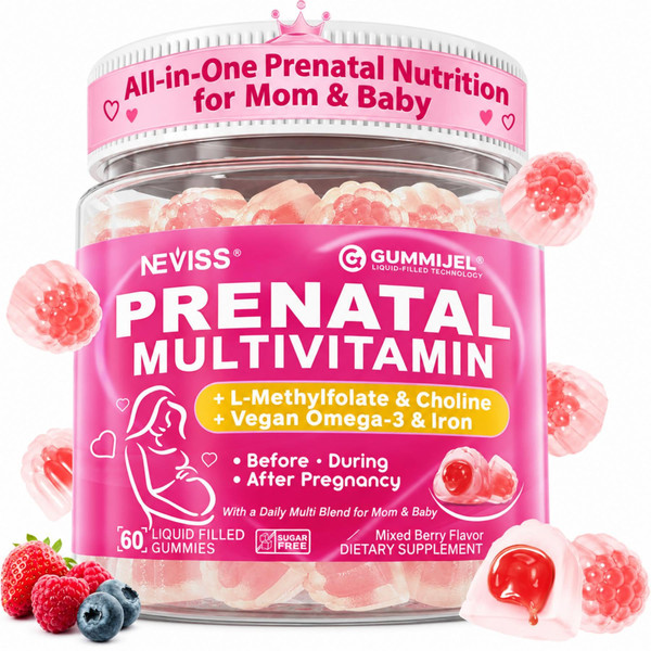 Prenatal Vitamins for Women Gummies w/ Methylfolate 1mg,DHA Iron Choline B6