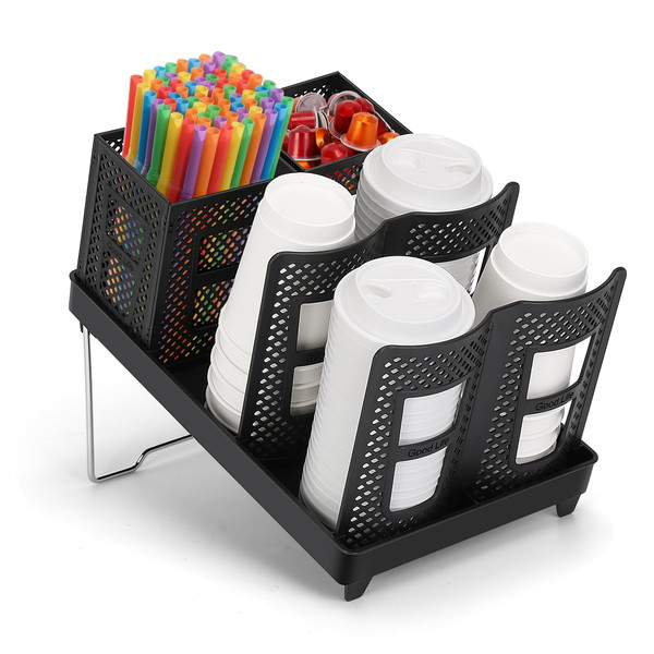 6 Compartments Plastic Coffee Cup and Lid Holder with Straw Organizer