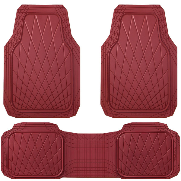 CAR PASS Heavy Duty Rubber Car Floor Mats, Waterproof Universal Trim-to-Fit Car Mats All Weather Floor Mats for SUV Truck Sedan, Premium Auto Floor Mats Full Set 3 Piece Anti-Slip, All Burgundy Red