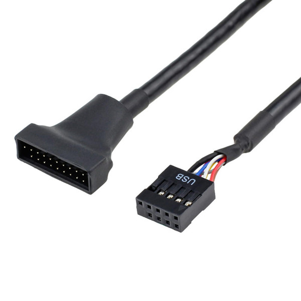 WLGQ USB 2.0 9-Pin to USB 3.0 19-Pin Adapter Cable - Internal Motherboard Converter for Front Panel USB 3.0 Type-A Female Port, Black (0.1m)