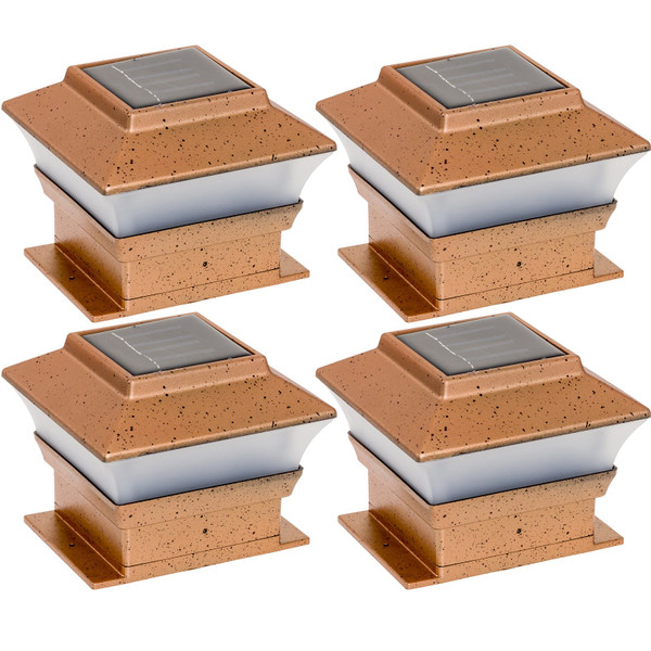 4 Pack Solar Powered Copper Outdoor Garden Deck Patio Fence Pathway Post Light for 4x4 Wood Posts