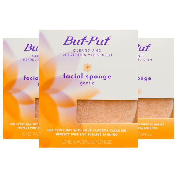 Buf-Puf Gentle Facial Sponge, Dermatologist Developed, Removes Deep Down Dirt & Makeup that Causes Breakouts and Blackheads, Reusable, Exfoliating, 3 Count