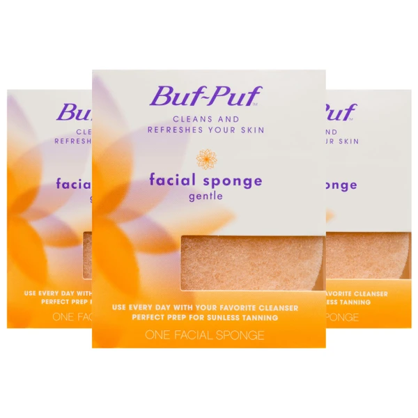 Buf-Puf Gentle Facial Sponge, Dermatologist Developed, Removes Deep Down Dirt & Makeup that Causes Breakouts and Blackheads, Reusable, Exfoliating, 3 Count
