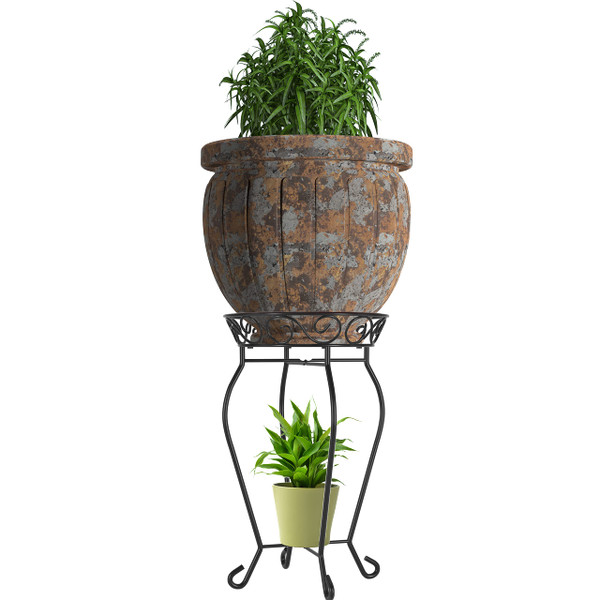 Yimobra Tall Plant Stand Indoor Outdoor, 200LB Hold Up Metal Flower Plant Stand, Heavy Duty Rustproof Iron Plant Supports for Patio or Garden,Living Room, 12.5 x 23.6 Inches, Black