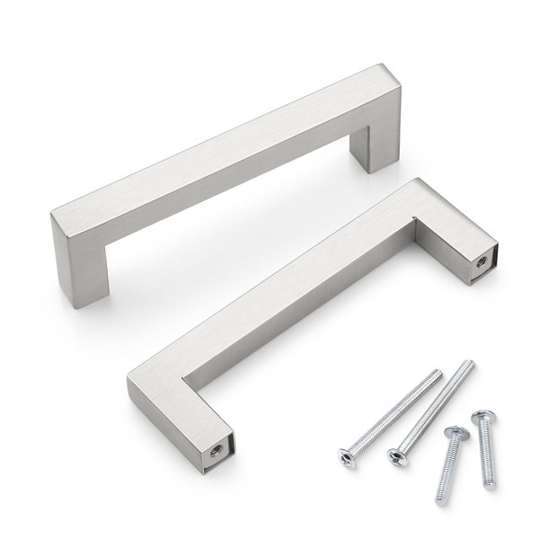 Probrico Cabinet Handles Stainless Steel Kitchen Drawer Pulls Square Bar Cabinet Hardware for Kitchen Bathroom Cupboard Dresser Brushed Nickel 30 Pack 4 Inch (102mm) Hole Center