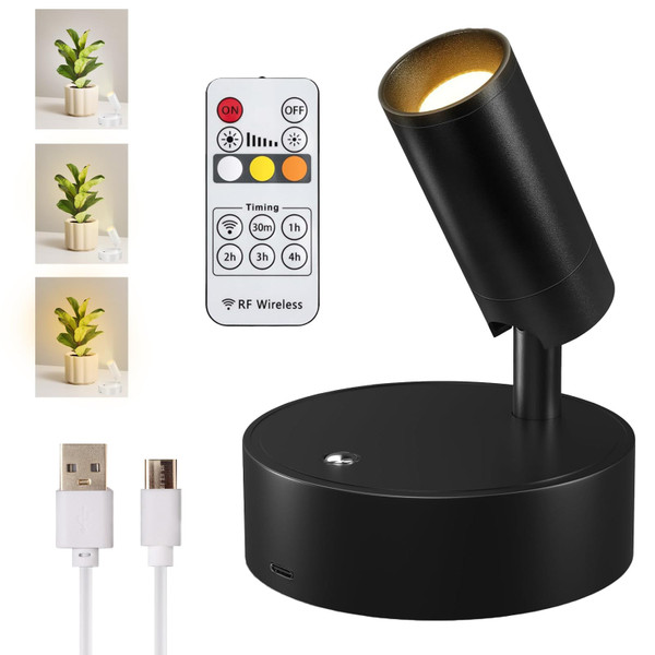 VIGMOJ Wireless LED Spotlight, Rechargeable Floor Uplighting Indoor, Battery Operated Picture Light with Remote Timer and Dimmable Accent Spot Lights Stick on Wall Light for Plants Pictures Artwork