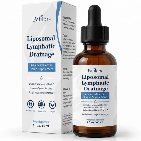 Patilors Liposomal Lymphatic Drainage Drops, Advanced Herbal Lymphatic Drainage Supplements with Cleavers, Red Clover, Echinacea, Dandelion, Burdock Root, Elderberry & Calendula, 2 fl oz