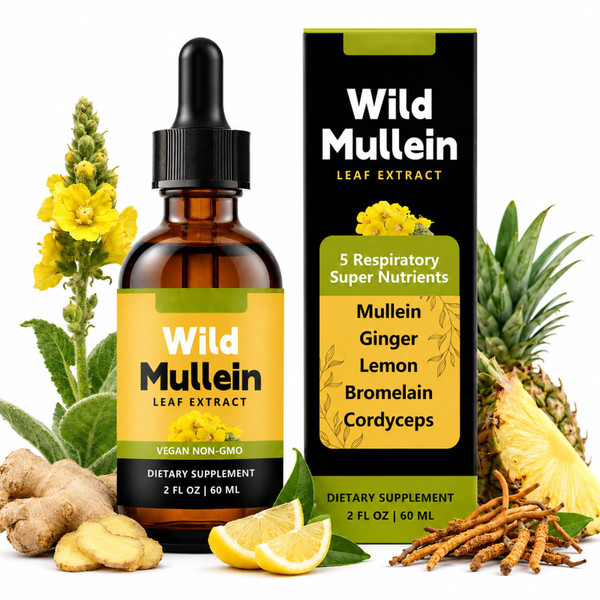 Wild Mullein Drops for Lungs, Mullein leaf extract for lungs, 60ml