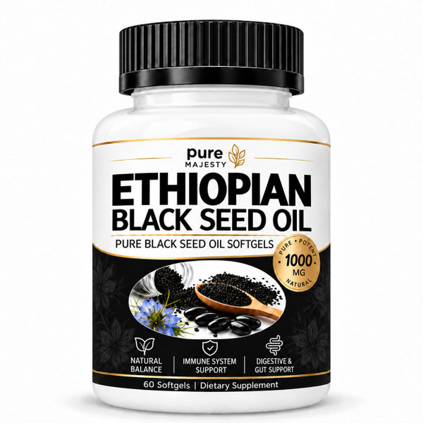 Ethiopian Black Seed Oil Capsules – 4.64% Thymoquinone | Organic Cold Pressed Black Seed Oil Softgels, Immune Support, Digestive Health & Natural Energy Booster | Non-GMO, Gluten-Free – 60 Softgels