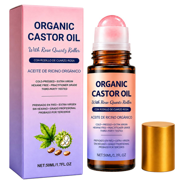 CWYRLTKA Organic Castor Oil Rose Quartz Roller Ball
