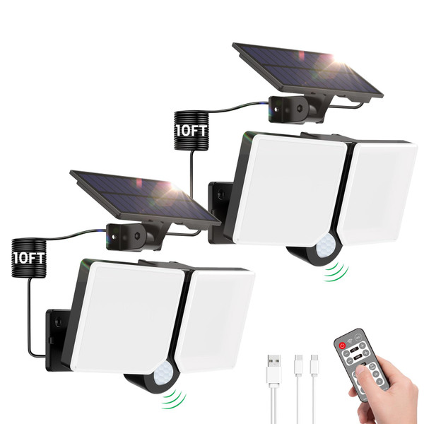 ALUSSO Solar Outdoor Lights Motion Sensor with Remote Control, 2 Pack