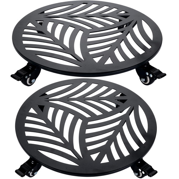 2 Packs 16 inches Extra-Large Metal Plant Caddy with Wheels Heavy-Duty Iron Rolling Plant Stand with Casters Indoor Outdoor Wheeled Plant Roller Base Pot Movers Plant Dolly Coaster Trolley Black