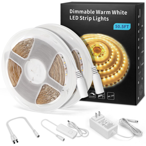 MYPLUS Under Cabinet LED Lighting, 50FT Dimmable Strip Lights, 3000K 2760LM