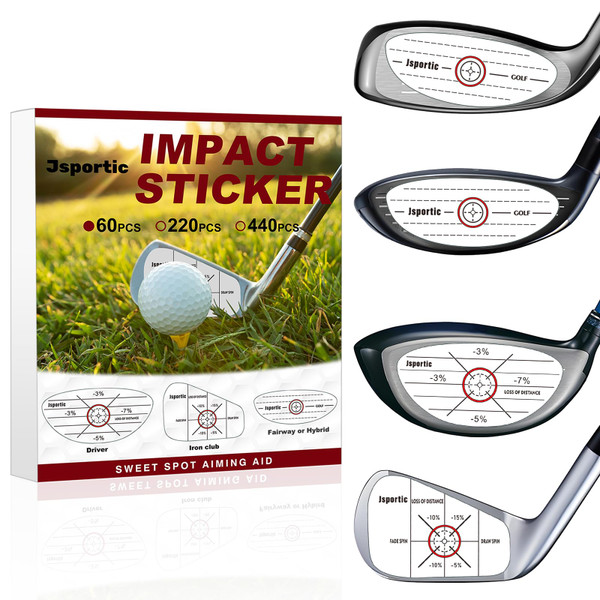 Jsportic Golf Impact Tape Clear Golf Club Stickers for Accurate Ball Striking Sticky Golf Pro Club Sweet Spot Analysis Improves Skills Quality Training Aid for Golf Beginners and Fans 60 Pack
