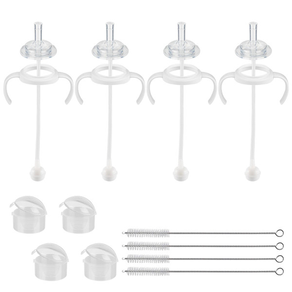 Straw Cup Conversion Kit for Pigeon Bottles，Glass Baby Bottle Transition Kit with Weighted Straw, Soft Straw Nipples & Easy-Grip Handle, 8m+, 4-Pack