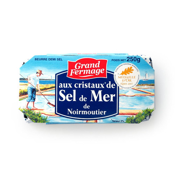 Grand Fermage Beurre aux Cristaux de Sel de Mer de Noirmoutier, Plaquette 250g