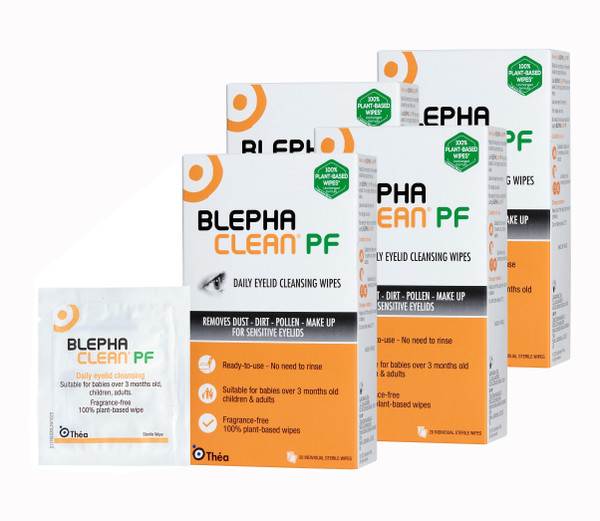 Blephaclean PF Cleansing Eyelid Wipes, for Sensitive Eyelids, 4 Pack