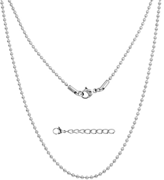 Silvadore 2mm Silver BALL Dog Tag Chain Necklace for Men Women - Stainless Steel Links - Army Military Pendant Jewellery - 51cm / 20 inch