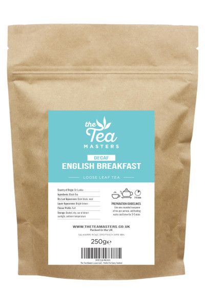 The Tea Masters Loose Leaf Tea - 250g Decaf English Breakfast - Premium, Richly Flavoured Black Leaves - Perfect for Every Teatime