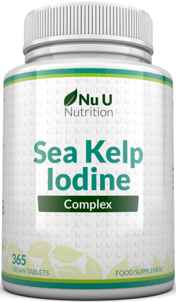 Sea Kelp Iodine Supplement Complex - 365 Vegan Tablets - 435mcg of Iodine per Tablet - 1 Year Supply - Wild Harvested Seaweed - GMO Free - Made in The UK - Nu U Nutrition