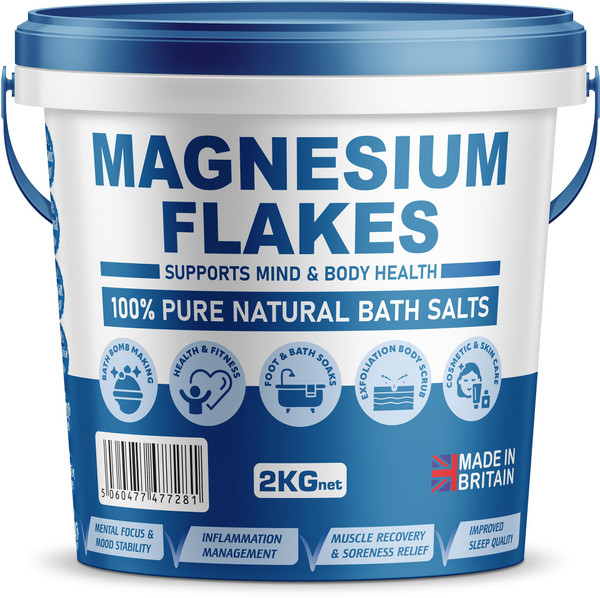 Organic Magnesium Flakes, 2kg Bucket, Pure Natural Magnesium Chloride Flakes for Bath, Dead Sea Origin, Purest Form of Magnesium Flake, Ideal for Foot and Bath Soaks by Pure Source Nutrition