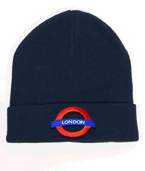 GWCC Licensed London Underground Beanie Hat for Men & Women, Unisex Ski Hat with Embroidered London Roundel Logo, Warm 100% Acrylic Knit, One Size, Black