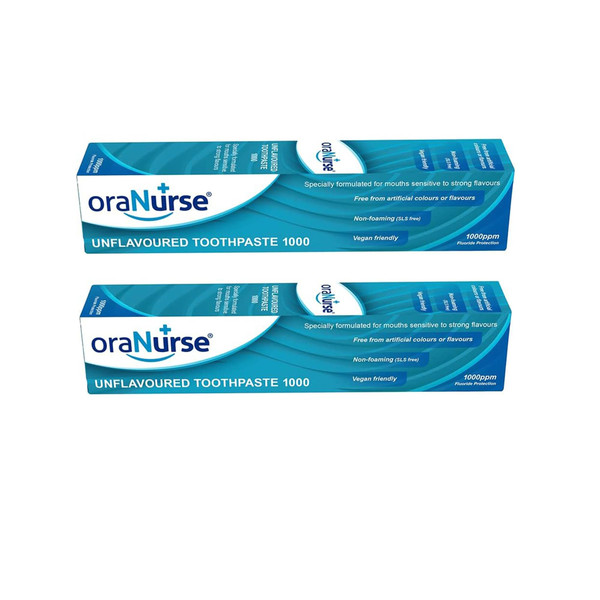 oraNurse Unflavoured Toothpaste 50ml, 2 Pack, 1000ppm Fluoride