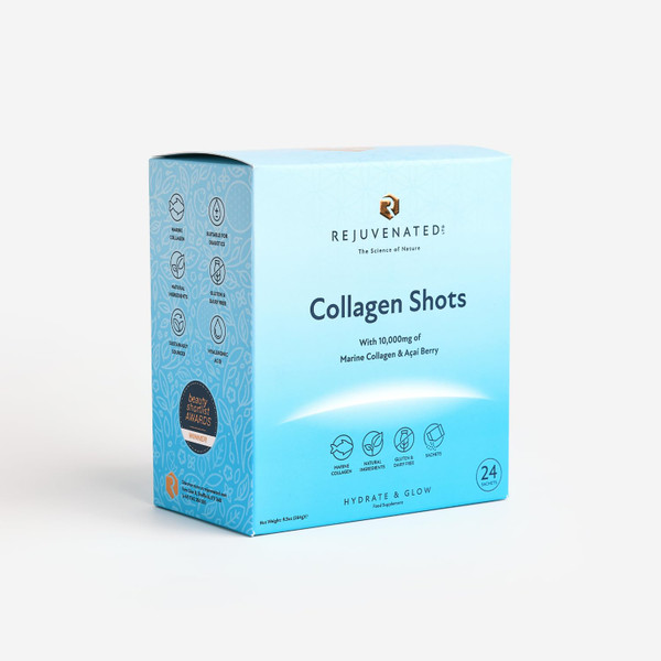 Rejuvenated Collagen Shots - Hydrolysed 10,000 mg Marine Collagen Supplement Drink with Antioxidants, Vitamins & Hyaluronic Acid (24 Sachets)