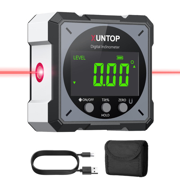 XUNTOP Digital Spirit Level with Laser,4x90°Magnetic Angle Finder