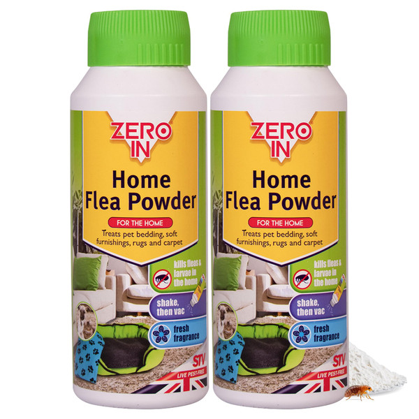 Zero In Home Flea Powder - Flea Treatment for House, Kills Fleas & Larvae, Absorbs Odours - Carpets, Rugs, Furniture & Pet Bedding – Fresh Aroma, 10m² Coverage, Wood Floor Safe - 300g x 2 Multi-Pack